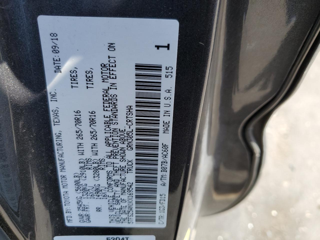 5TFSZ5AN1KX169542 2019 Toyota Tacoma Access Cab