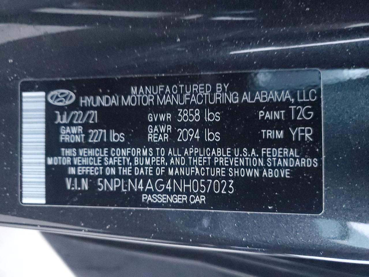 5NPLN4AG4NH057023 2022 Hyundai Elantra Sel