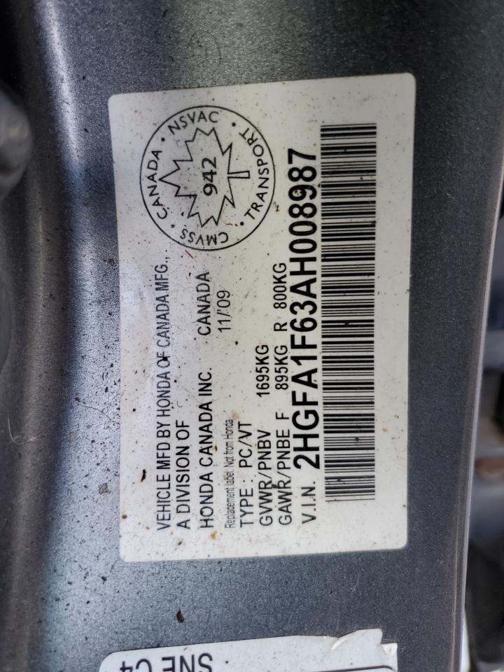 2HGFA1F63AH008987 2010 Honda Civic Lx-S