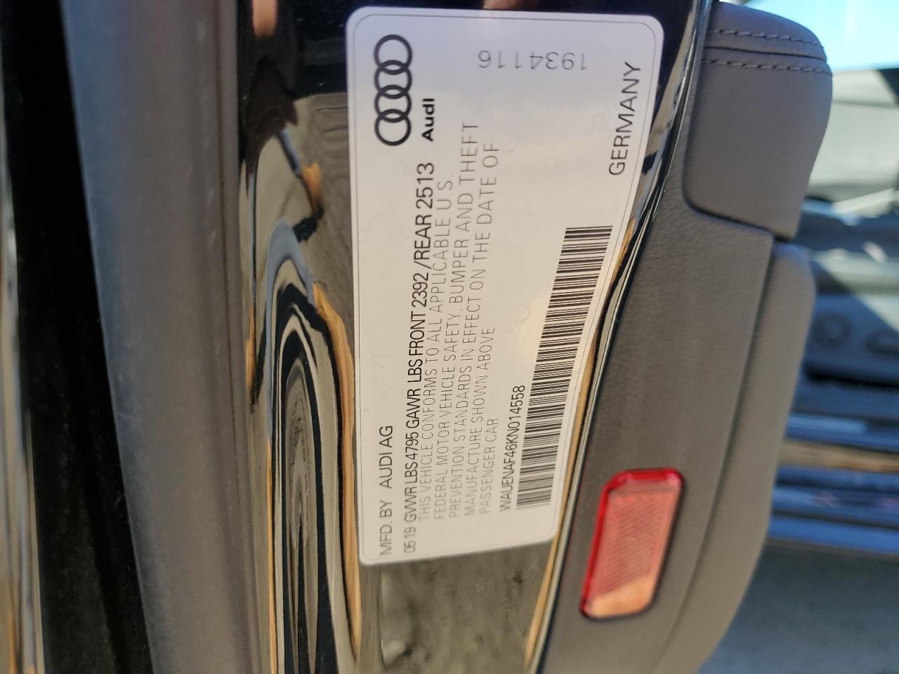 2019 Audi A4 Premium Plus VIN: WAUENAF46KN014558 Lot: 76091204