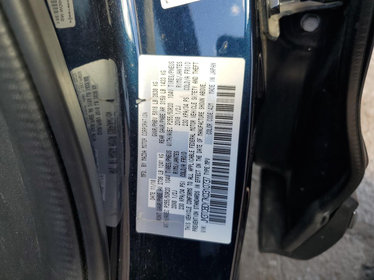 JM3TCBDY7K0310737 2019 Mazda Cx-9 Grand Touring