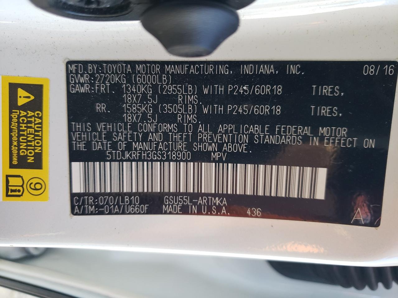 5TDJKRFH3GS318900 2016 TOYOTA HIGHLANDER - Image 13