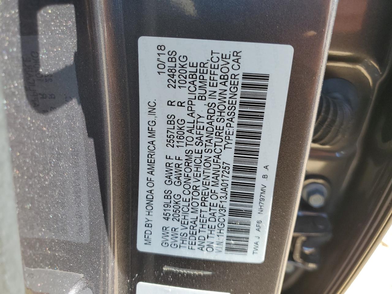 1HGCV3F13JA017257 2018 Honda Accord Hybrid