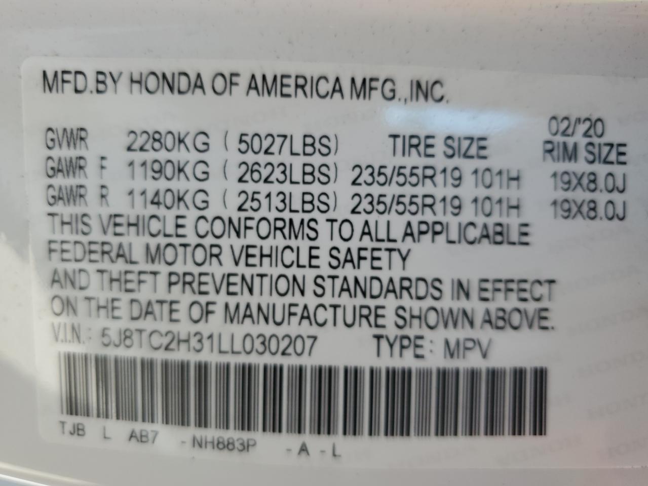 5J8TC2H31LL030207 2020 Acura Rdx