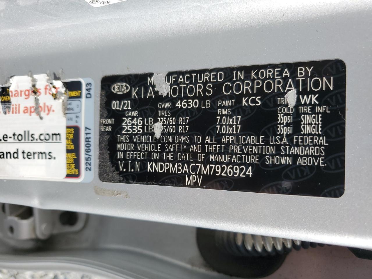 KNDPM3AC7M7926924 2021 Kia Sportage Lx