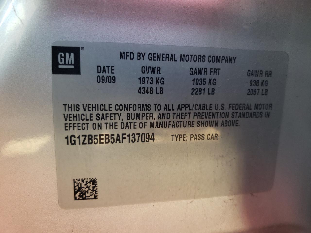 1G1ZB5EB5AF137094 2010 Chevrolet Malibu Ls