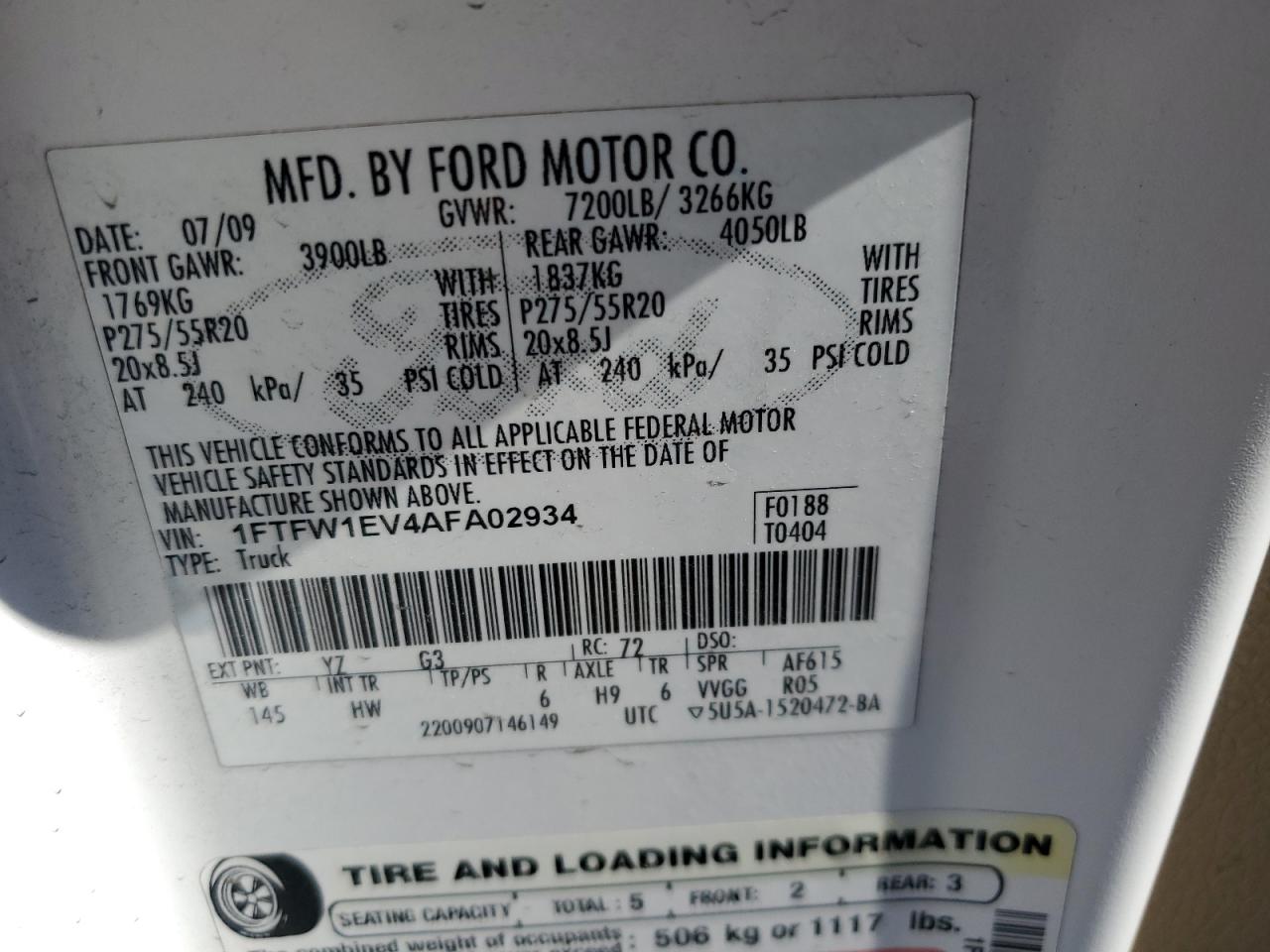 1FTFW1EV4AFA02934 2010 Ford F150 Supercrew