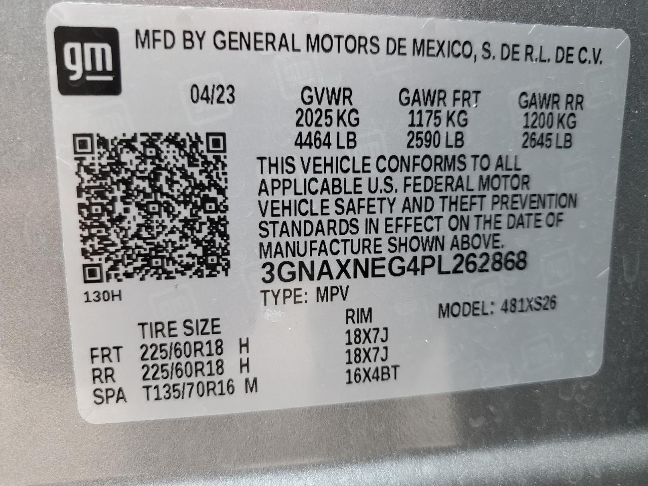 3GNAXNEG4PL262868 2023 Chevrolet Equinox Premier