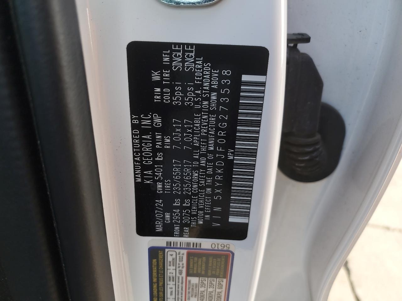 2024 Kia Sorento Sx VIN: 5XYRKDJF0RG273538 Lot: 77999684