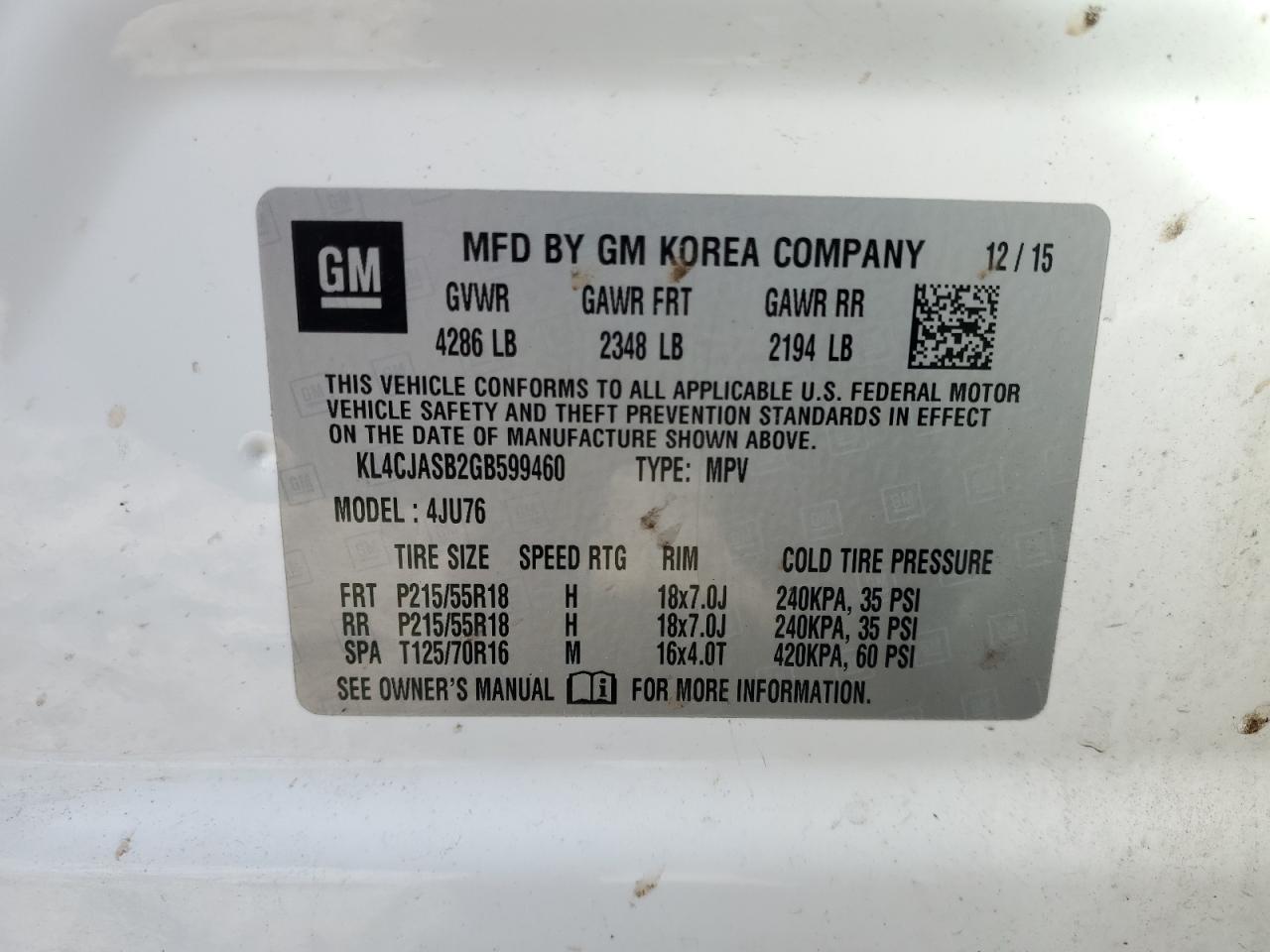 KL4CJASB2GB599460 2016 Buick Encore