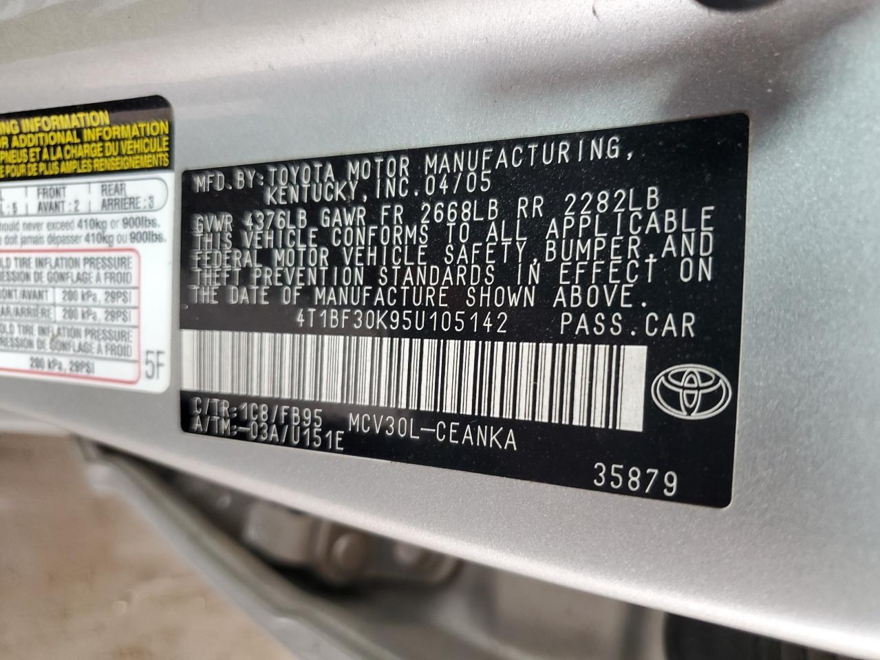 4T1BF30K95U105142 2005 Toyota Camry Le