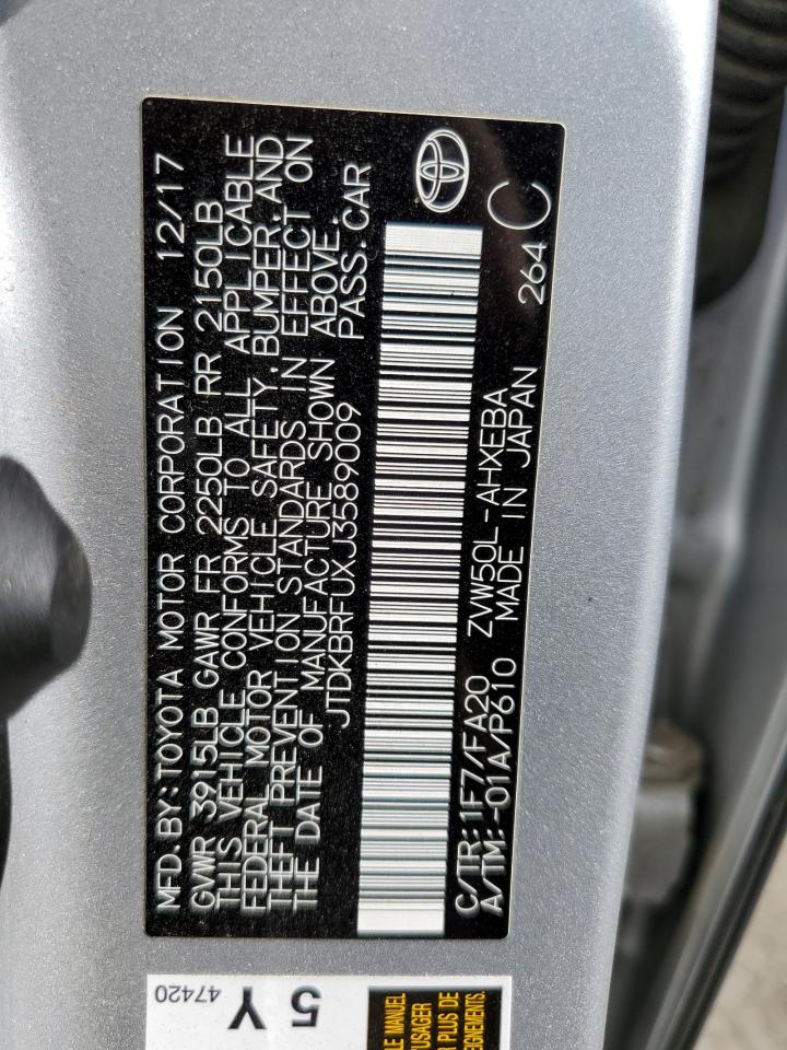 JTDKBRFUXJ3589009 2018 Toyota Prius