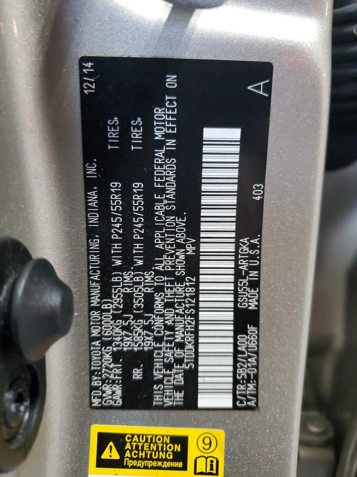 5TDDKRFH2FS121812 2015 Toyota Highlander Limited