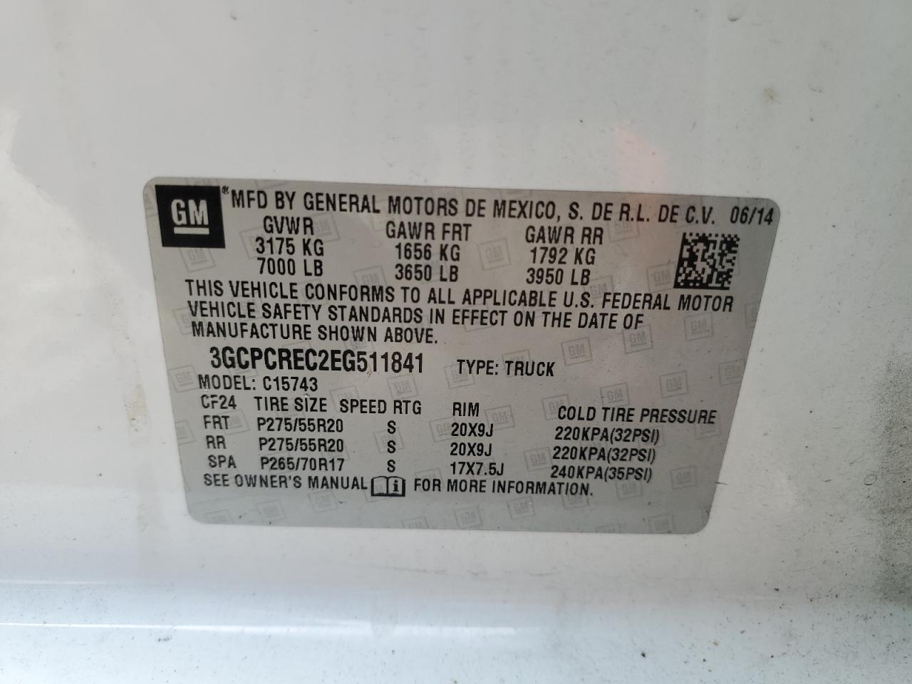 2014 Chevrolet Silverado C1500 Lt VIN: 3GCPCREC2EG511841 Lot: 76184534