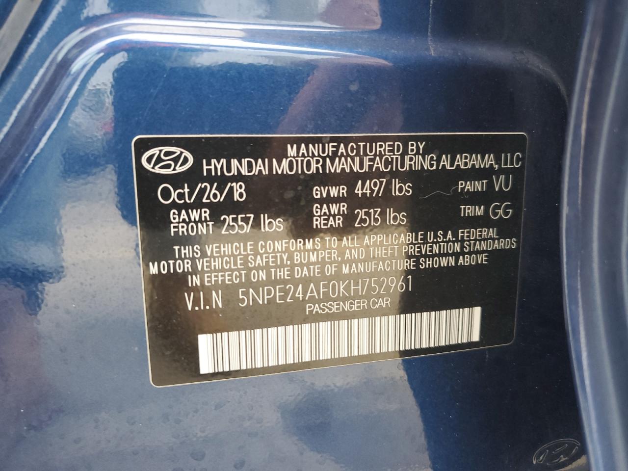 5NPE24AF0KH752961 2019 HYUNDAI SONATA - Image 13