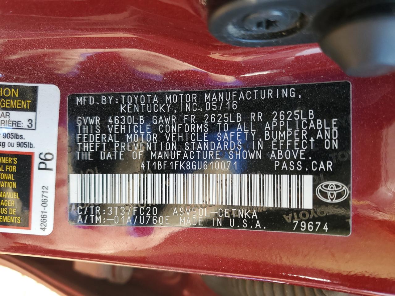 4T1BF1FK8GU610071 2016 TOYOTA CAMRY - Image 12