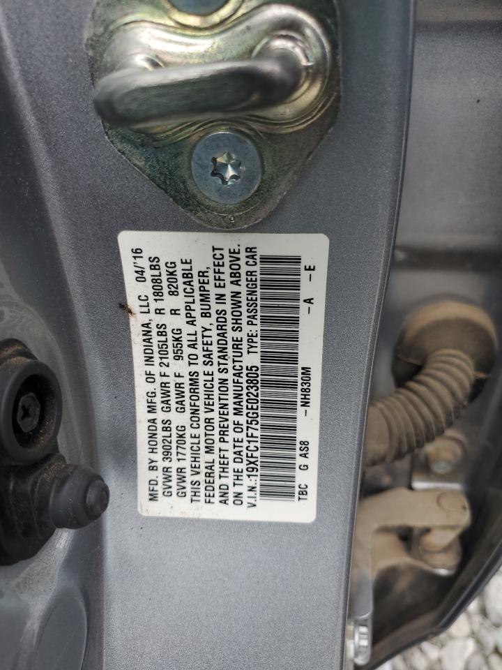 VIN 19XFC1F75GE023805 2016 HONDA CIVIC no.12