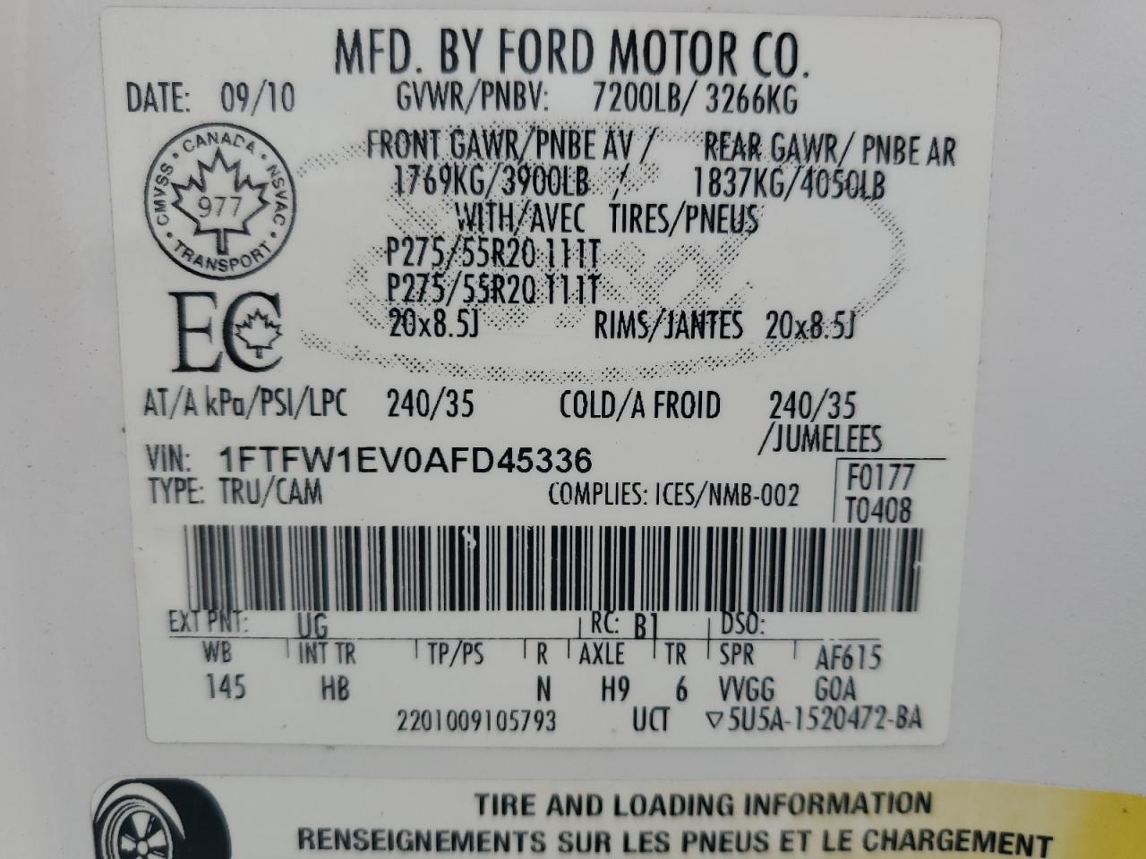 1FTFW1EV0AFD45336 2010 Ford F150 Supercrew