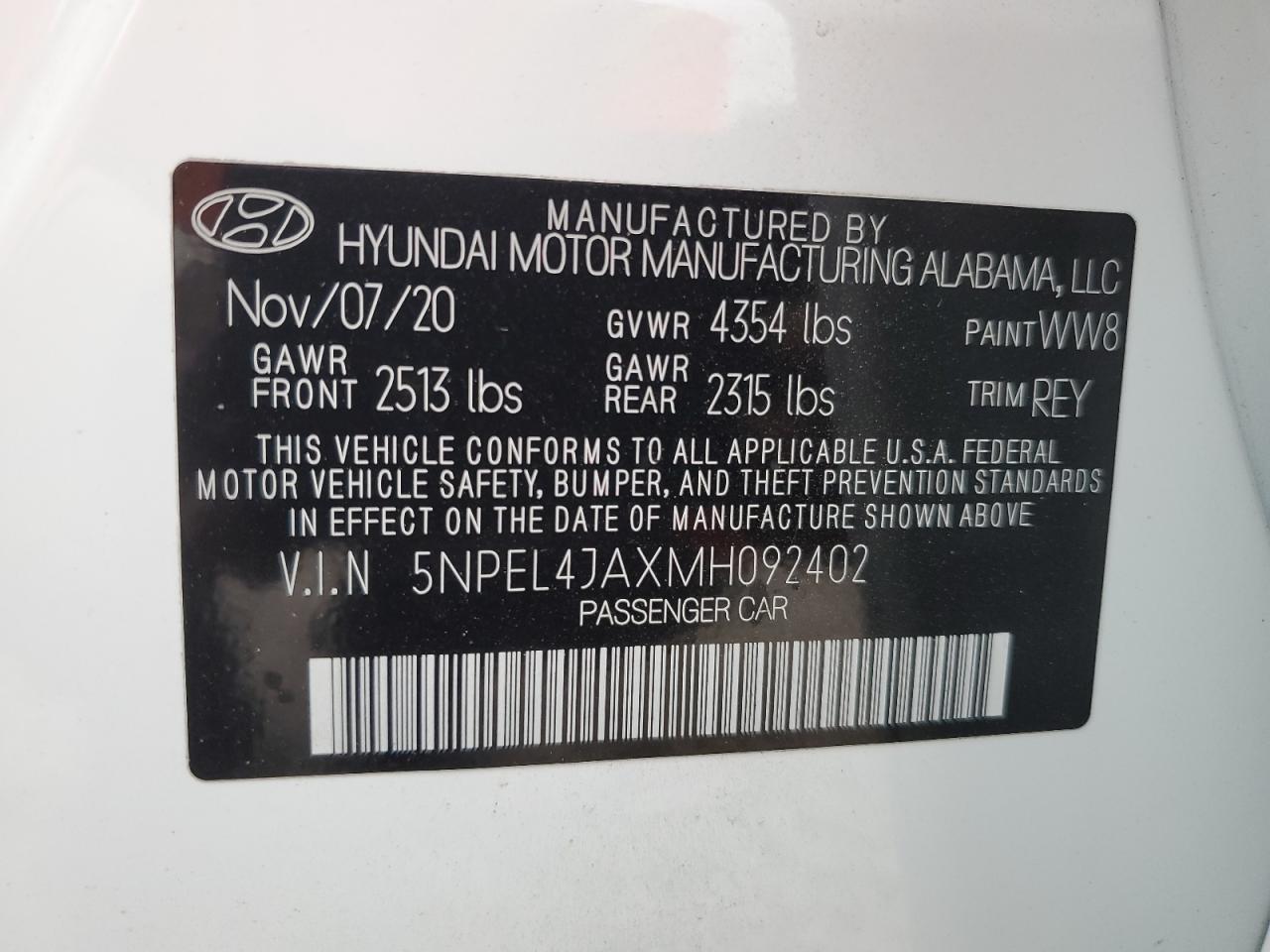 2021 Hyundai Sonata Sel VIN: 5NPEL4JAXMH092402 Lot: 75672454