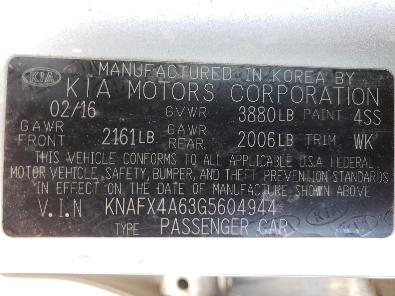 KNAFX4A63G5604944 2016 Kia Forte Lx