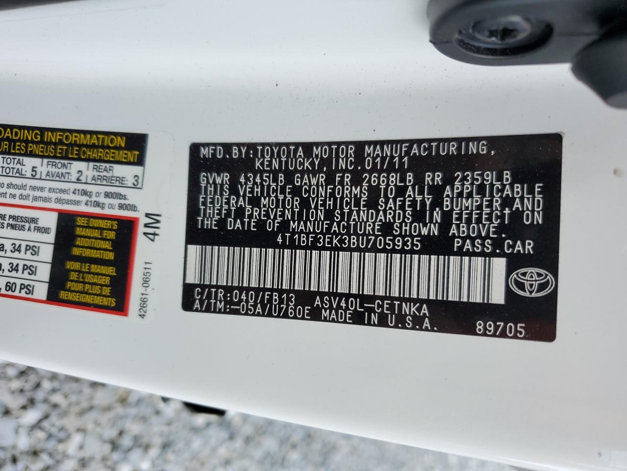 4T1BF3EK3BU705935 2011 Toyota Camry Base