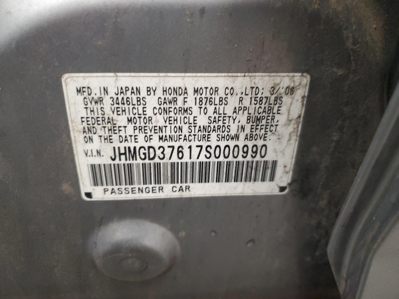 JHMGD37617S000990 2007 Honda Fit S