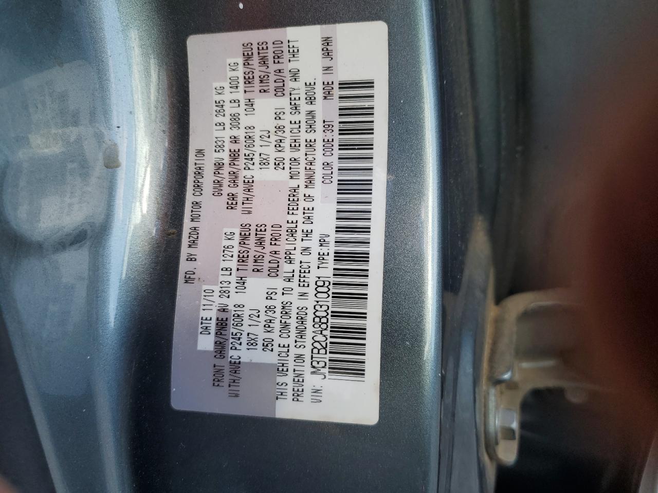 JM3TB2CA8B0310091 2011 Mazda Cx-9