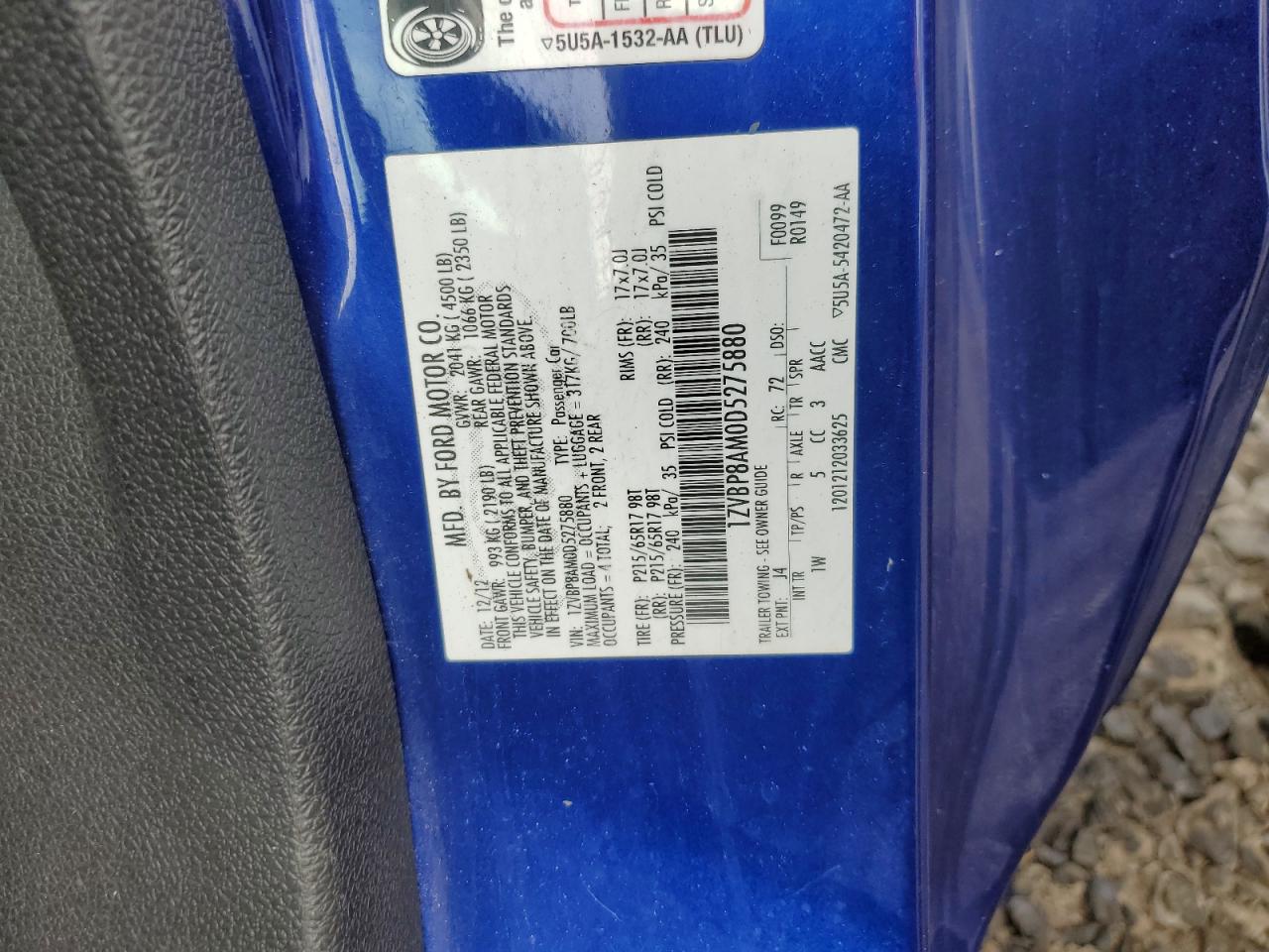 2013 Ford Mustang VIN: 1ZVBP8AM0D5275880 Lot: 73422294