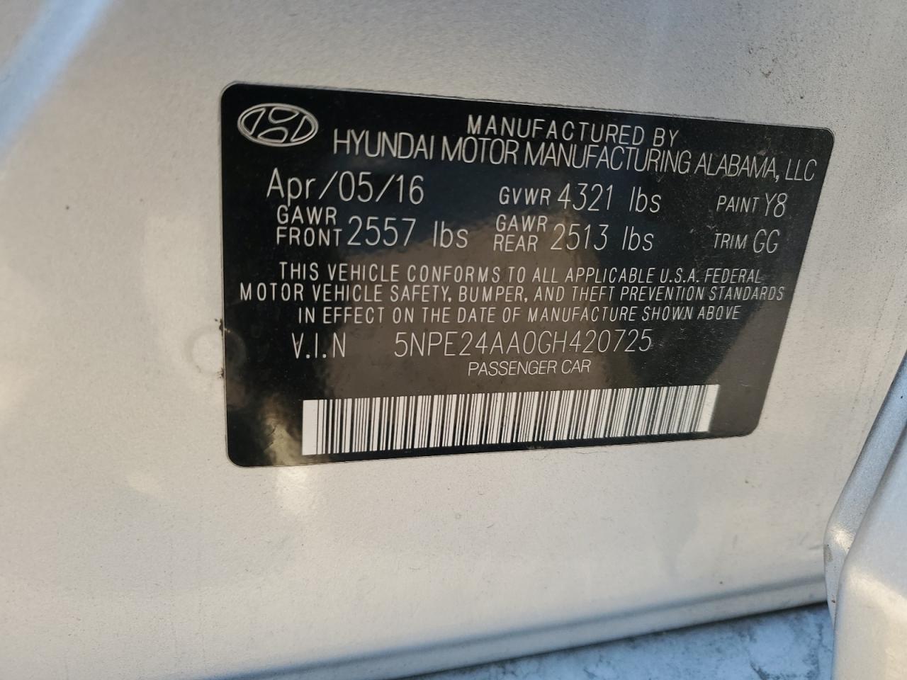 5NPE24AA0GH420725 2016 Hyundai Sonata Eco