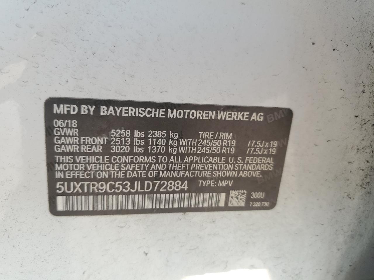 VIN 5UXTR9C53JLD72884 2018 BMW X3 no.13