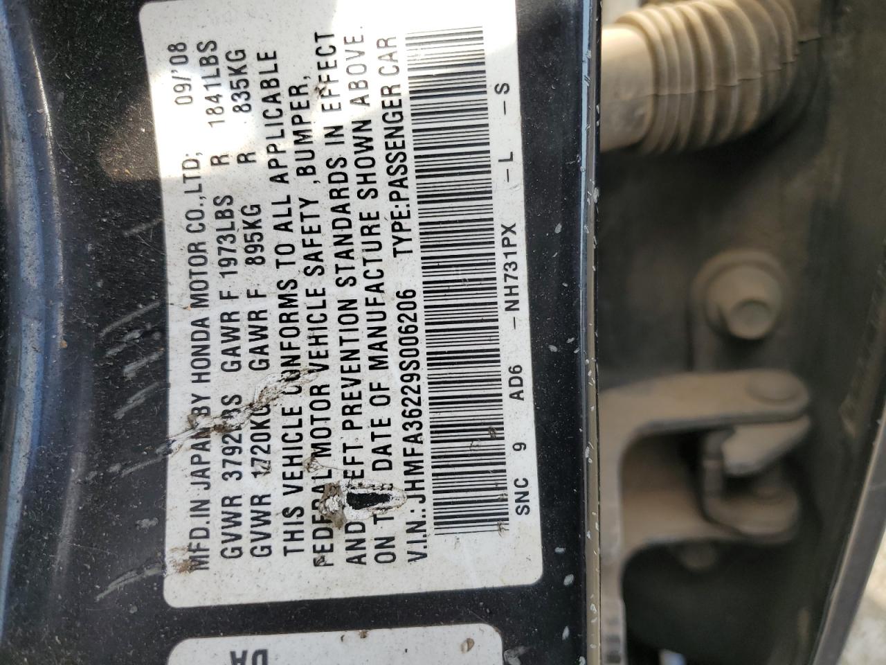 2009 Honda Civic Hybrid VIN: JHMFA36229S006206 Lot: 76510594