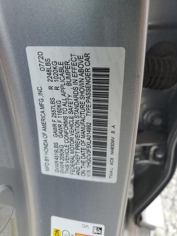 1HGCV3F5XLA014992 2020 Honda Accord Hybrid Exl