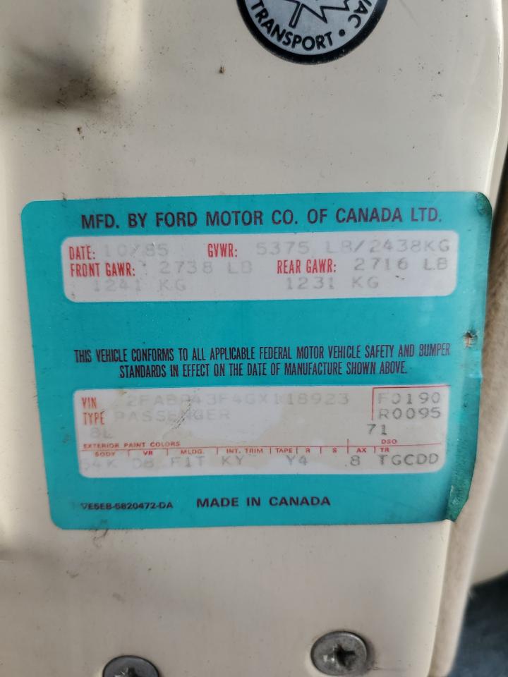 1986 Ford Ltd Crown Victoria VIN: 2FABP43F4GX118923 Lot: 76413794