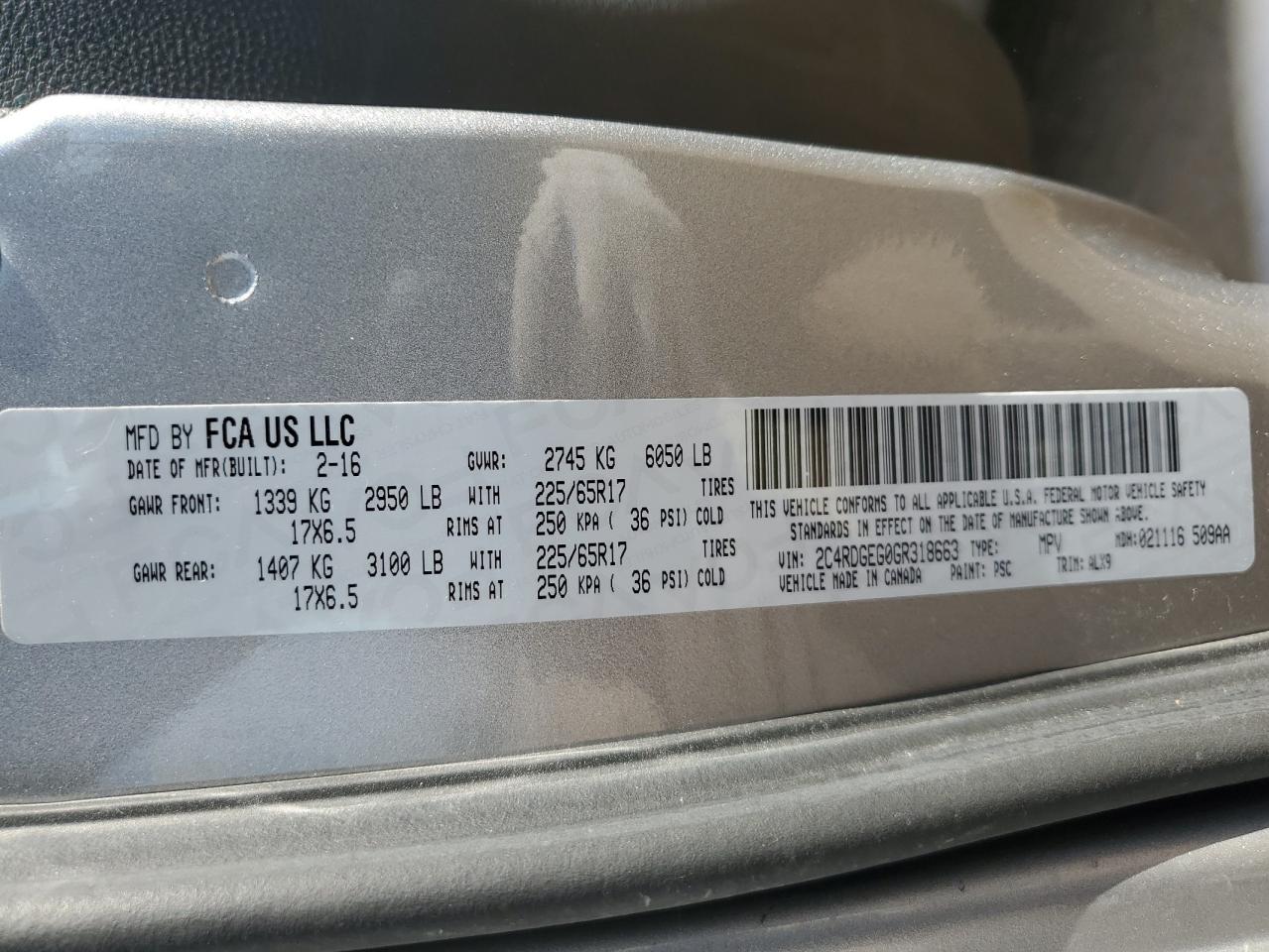 2016 Dodge Grand Caravan R/T VIN: 2C4RDGEG0GR318663 Lot: 73024254