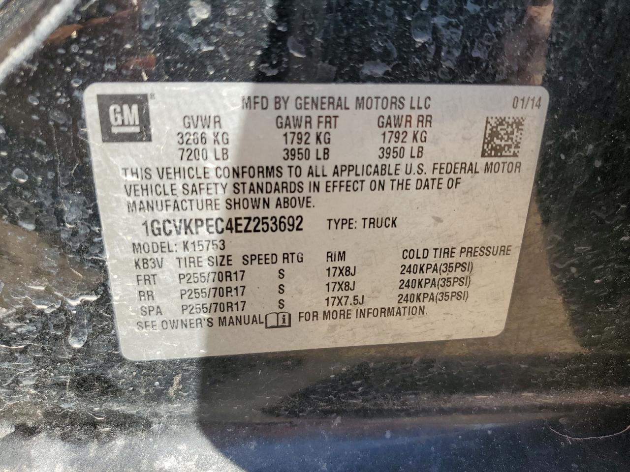 1GCVKPEC4EZ253692 2014 Chevrolet Silverado K1500