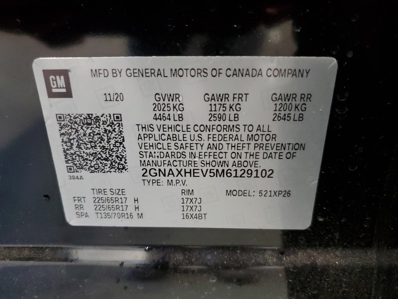 2021 Chevrolet Equinox Ls VIN: 2GNAXHEV5M6129102 Lot: 76844134