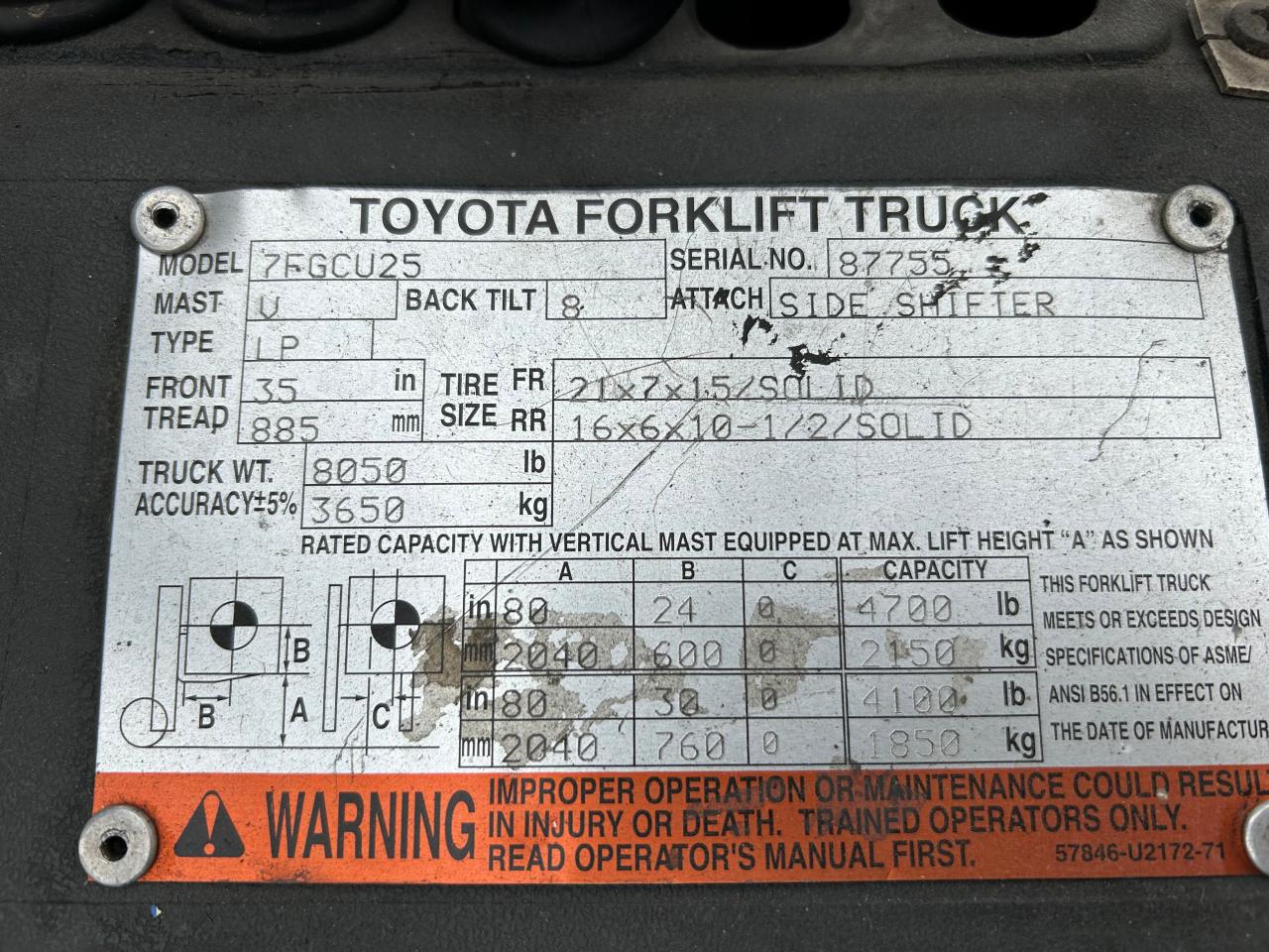 7FGCU2587755 2004 Toyota Fork Lift