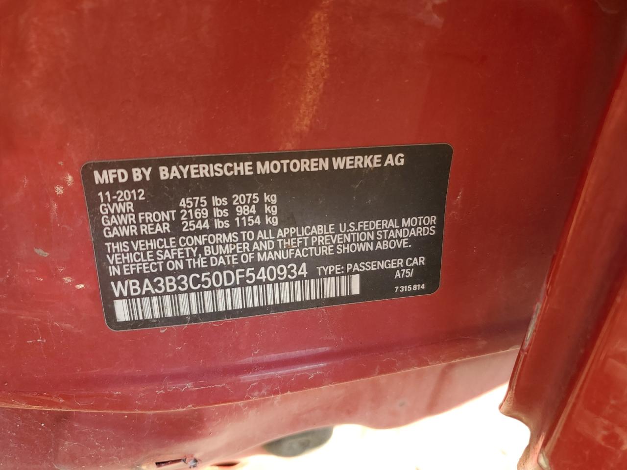 WBA3B3C50DF540934 2013 BMW 328 Xi