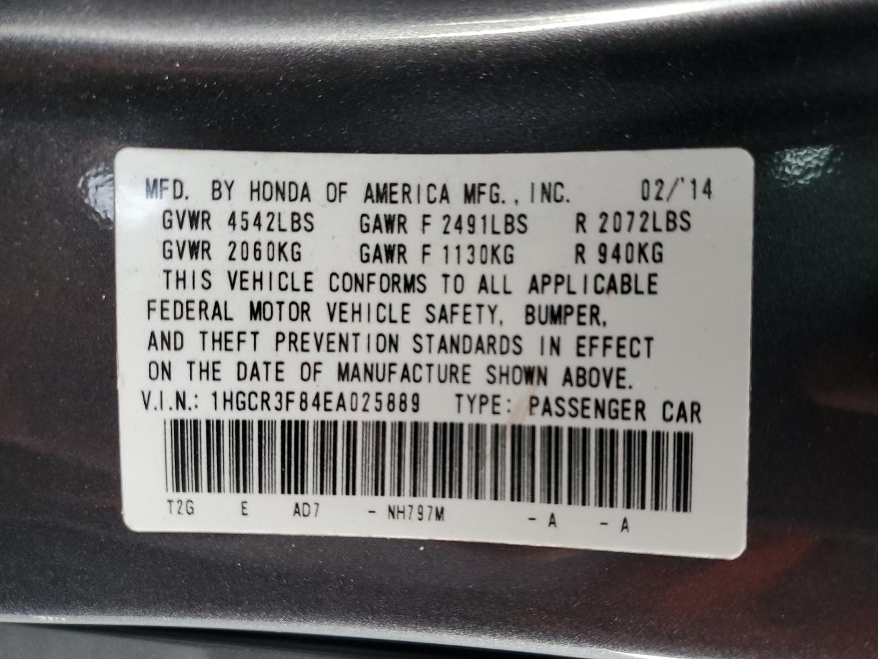 1HGCR3F84EA025889 2014 Honda Accord Exl