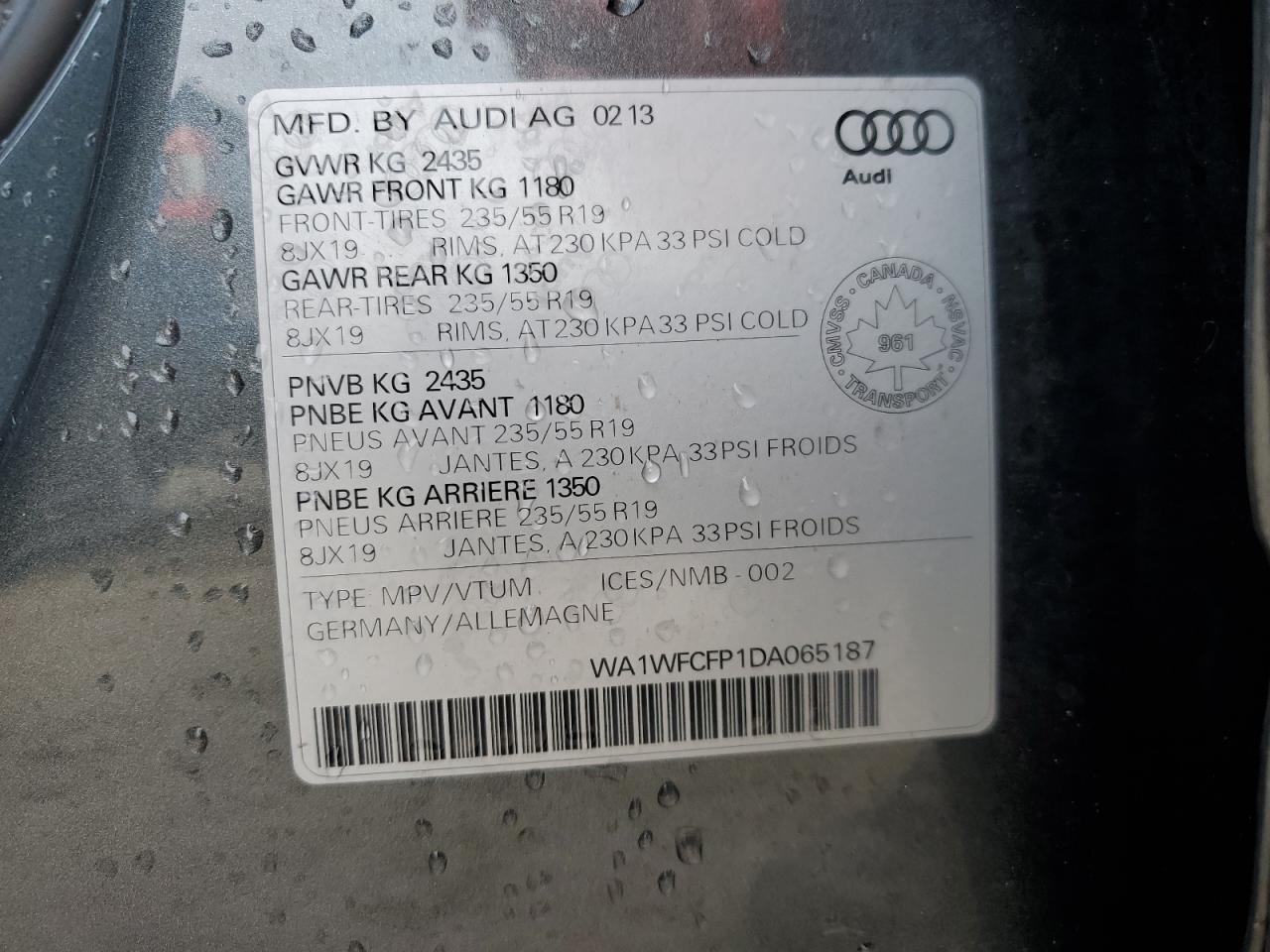 WA1WFCFP1DA065187 2013 Audi Q5 Premium S-Line