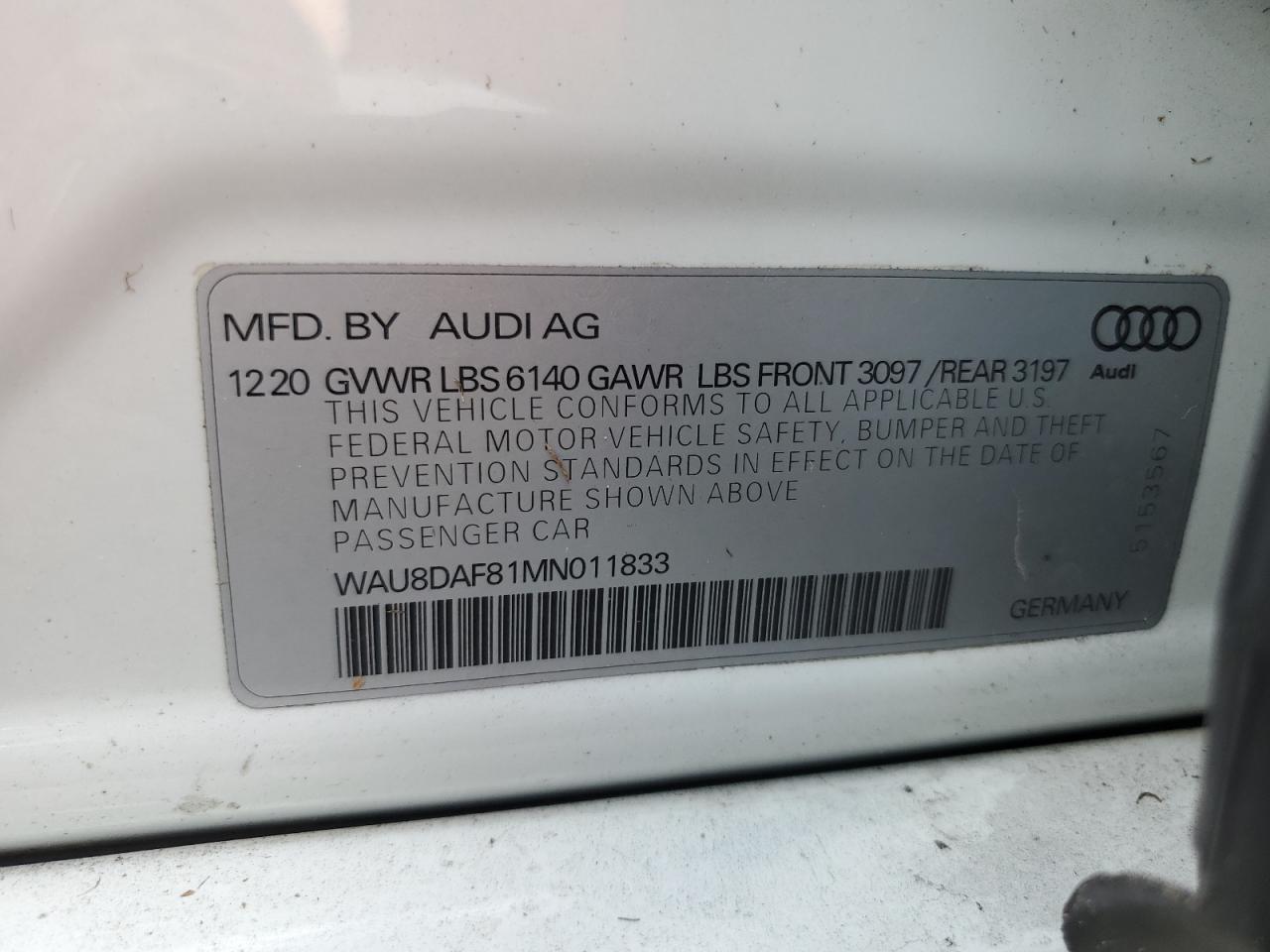 WAU8DAF81MN011833 2021 Audi A8 L