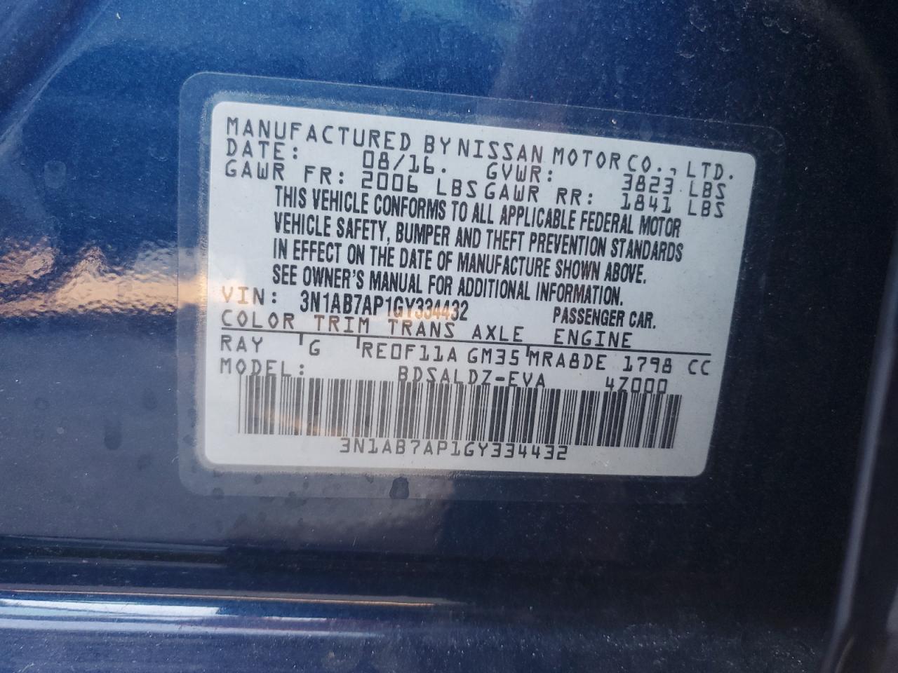 3N1AB7AP1GY334432 2016 Nissan Sentra S