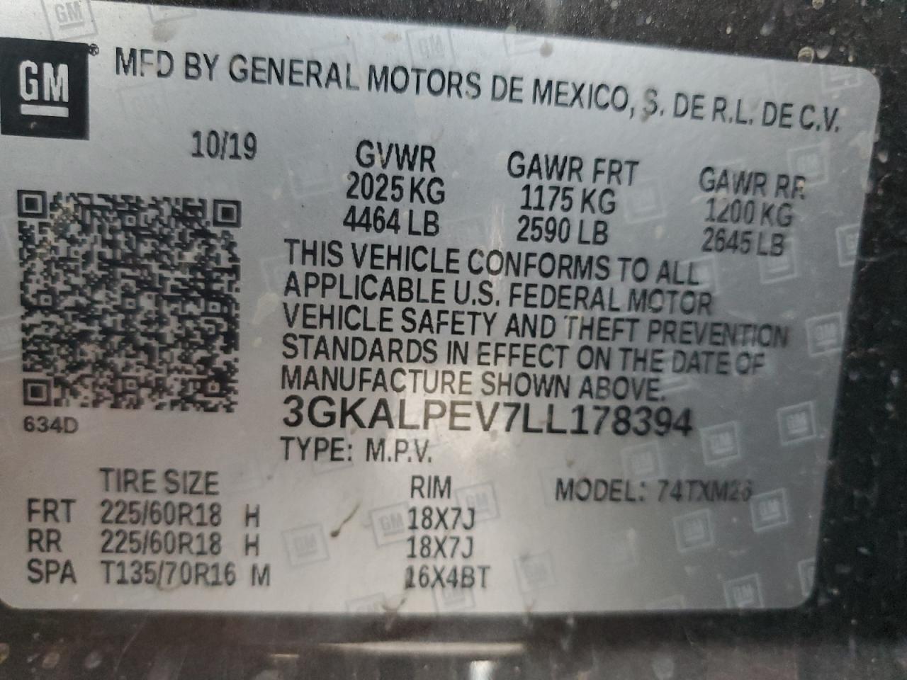 3GKALPEV7LL178394 2020 GMC Terrain Slt