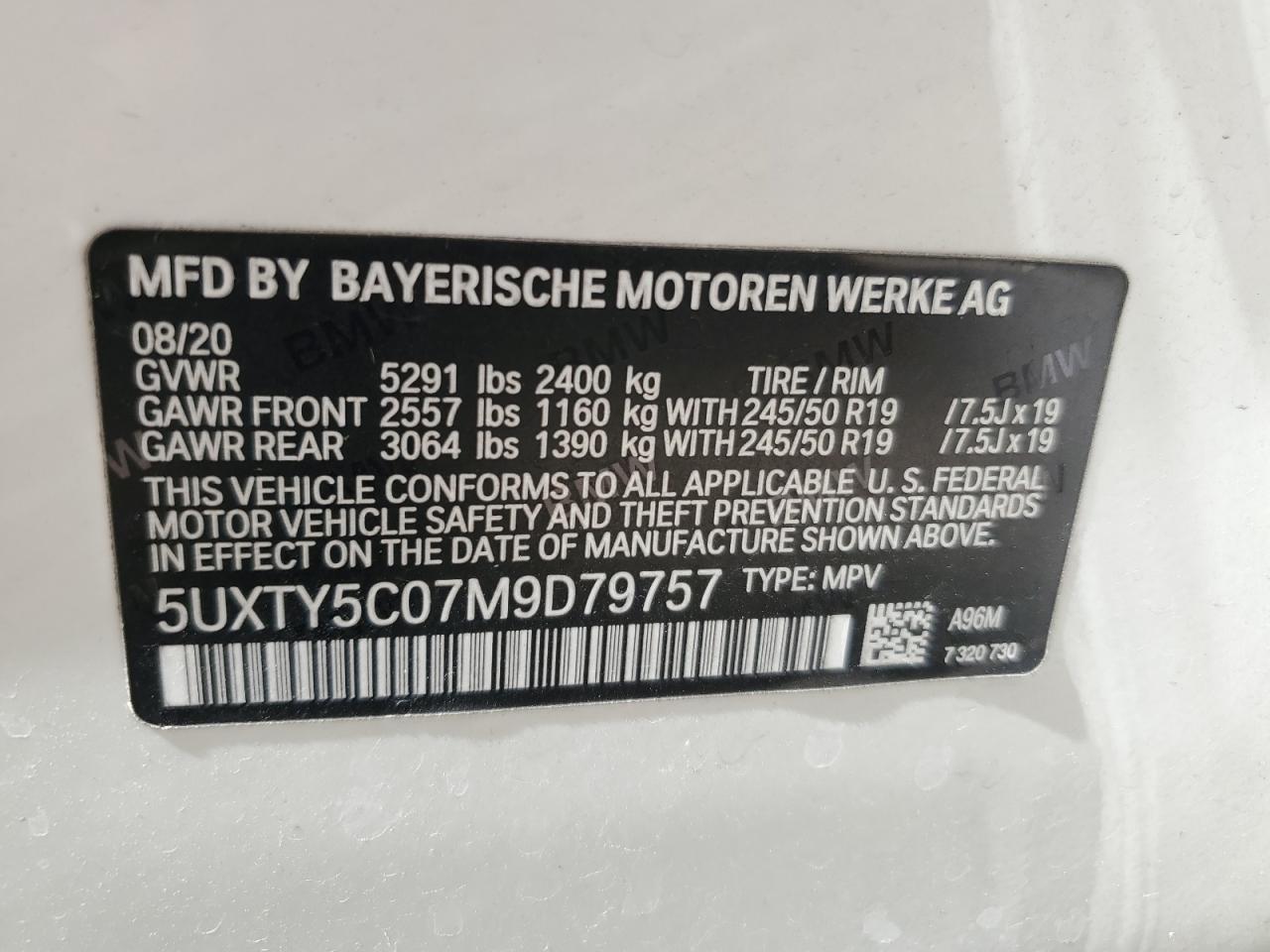 2021 BMW X3 xDrive30I VIN: 5UXTY5C07M9D79757 Lot: 74669154