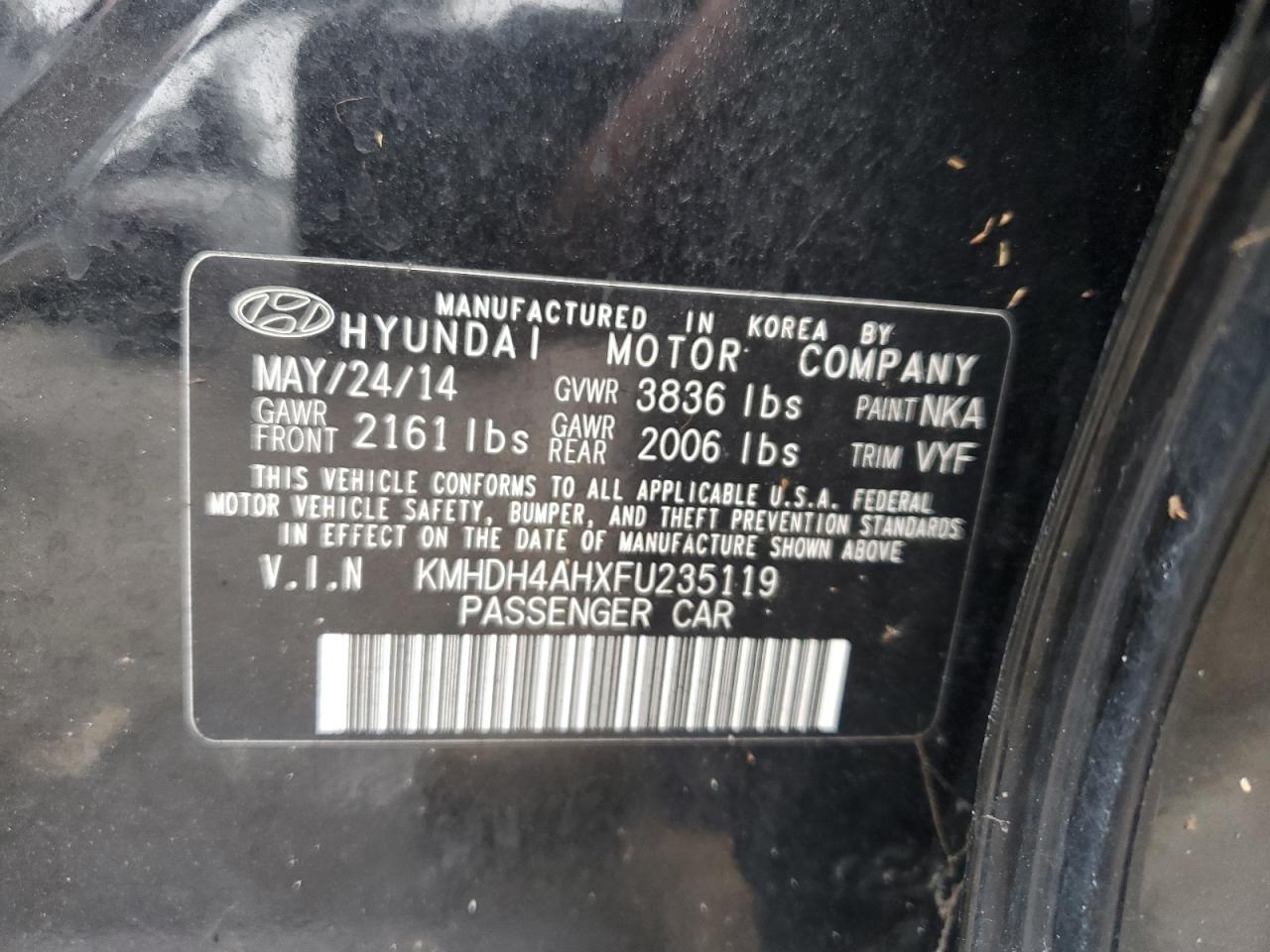 KMHDH4AHXFU235119 2015 Hyundai Elantra Se