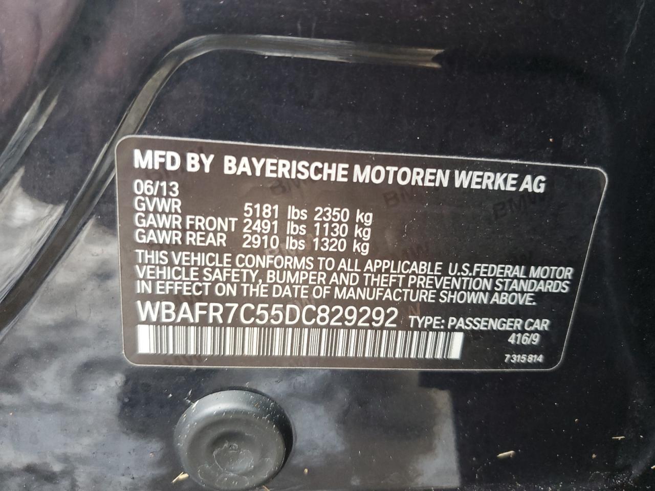 WBAFR7C55DC829292 2013 BMW 535 I