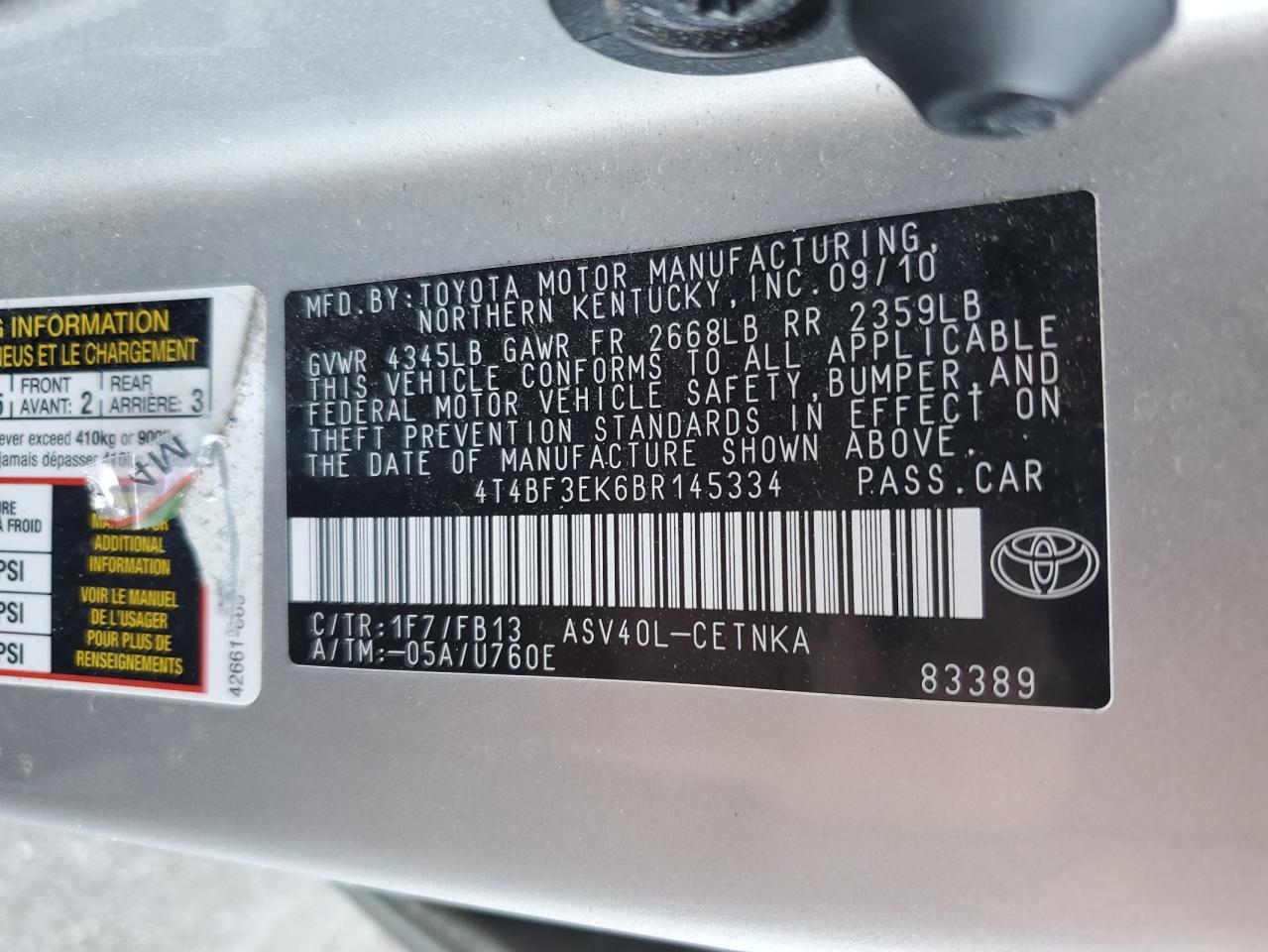 4T4BF3EK6BR145334 2011 Toyota Camry Base