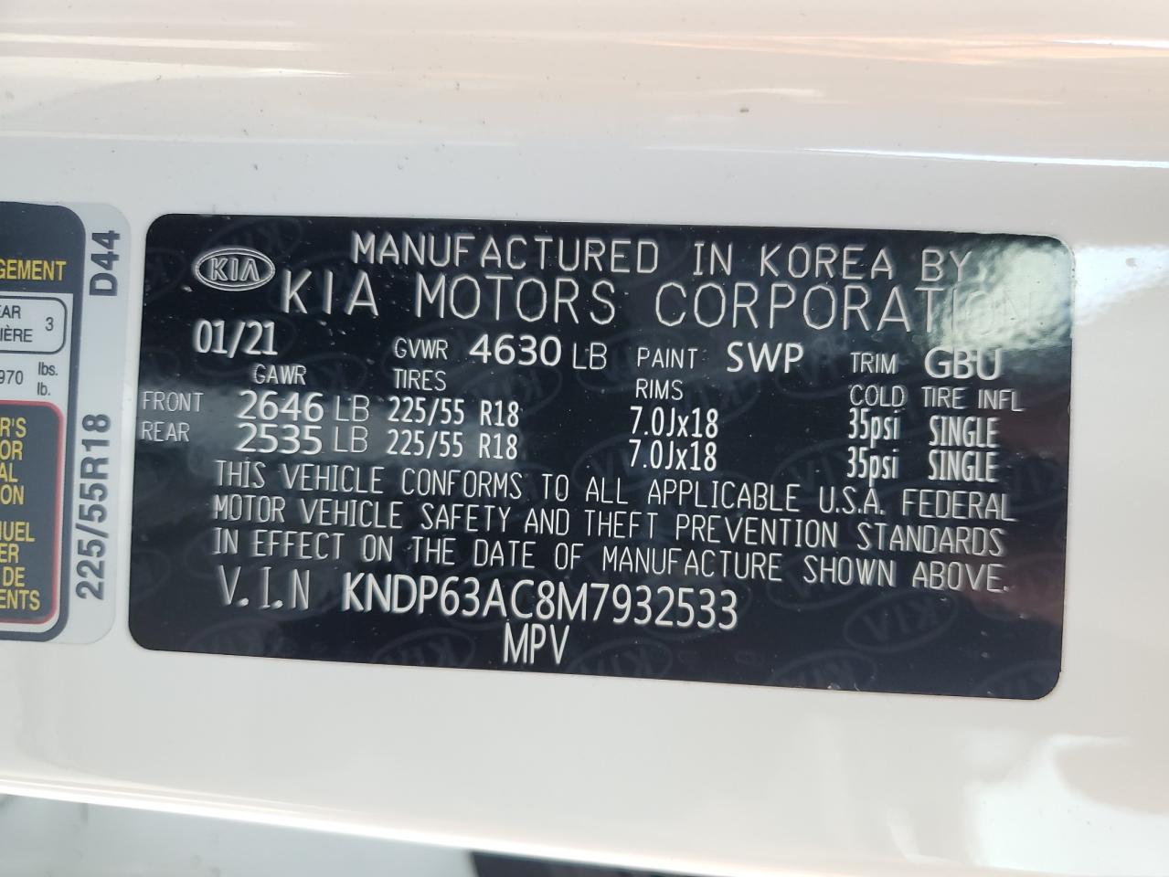 KNDP63AC8M7932533 2021 Kia Sportage S