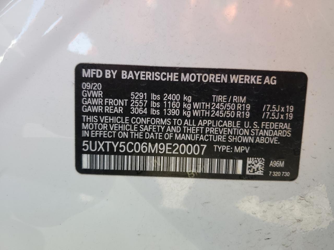 5UXTY5C06M9E20007 2021 BMW X3 xDrive30I