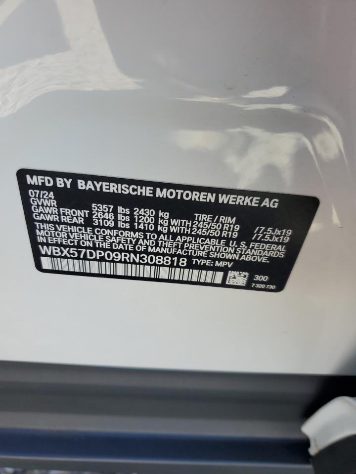 2024 BMW X3 xDrive30I VIN: WBX57DP09RN308818 Lot: 75921494